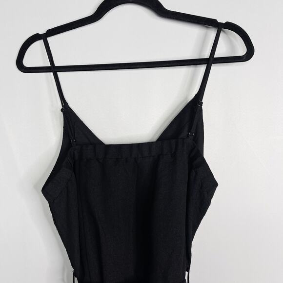 New Doe + Rae Medium M Black Asymmetrical Button Detail Wrap Tank Top Tie Waist - Picture 8 of 11